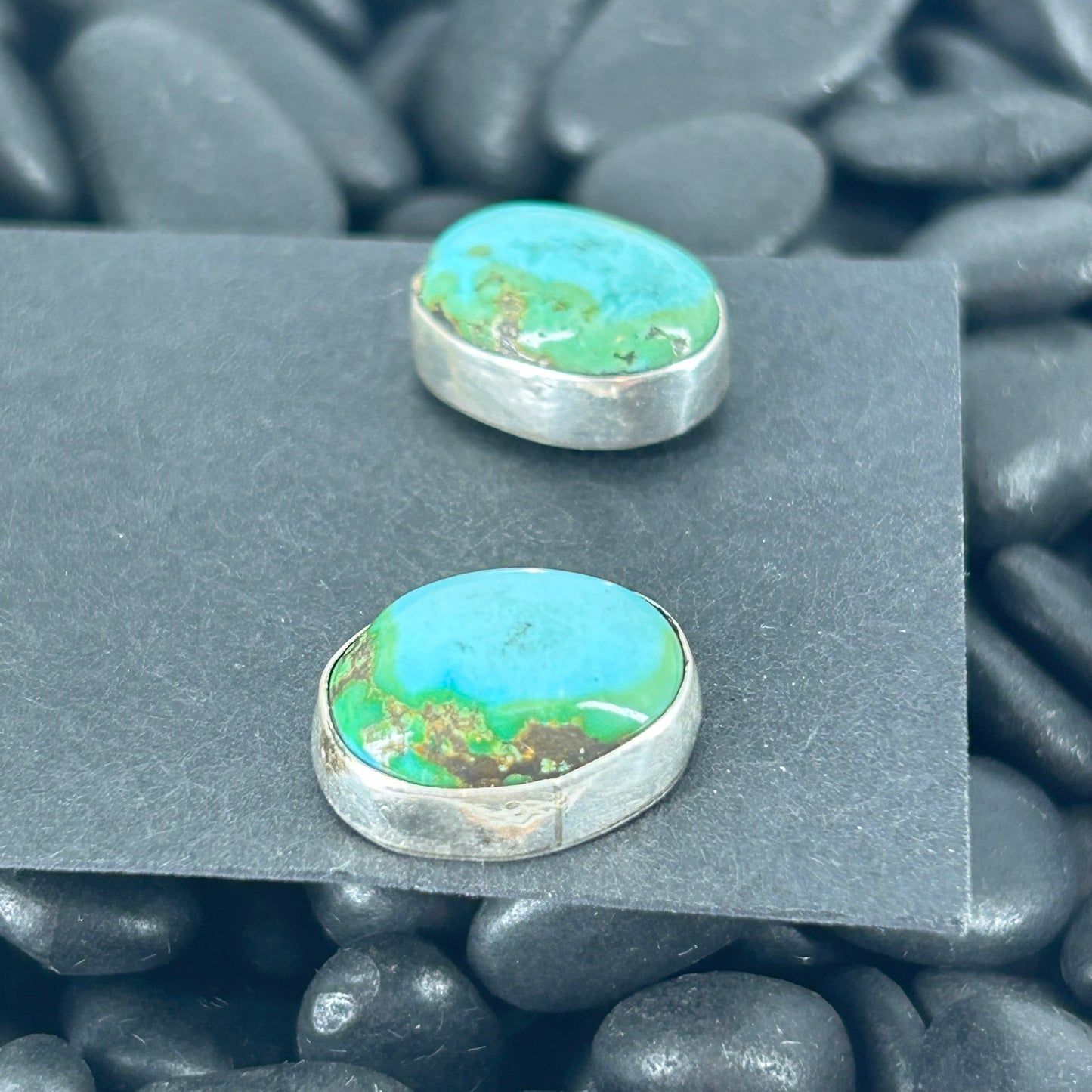 Navajo Sterling Sonoran Gold Turquoise Oval Shaped Earrings