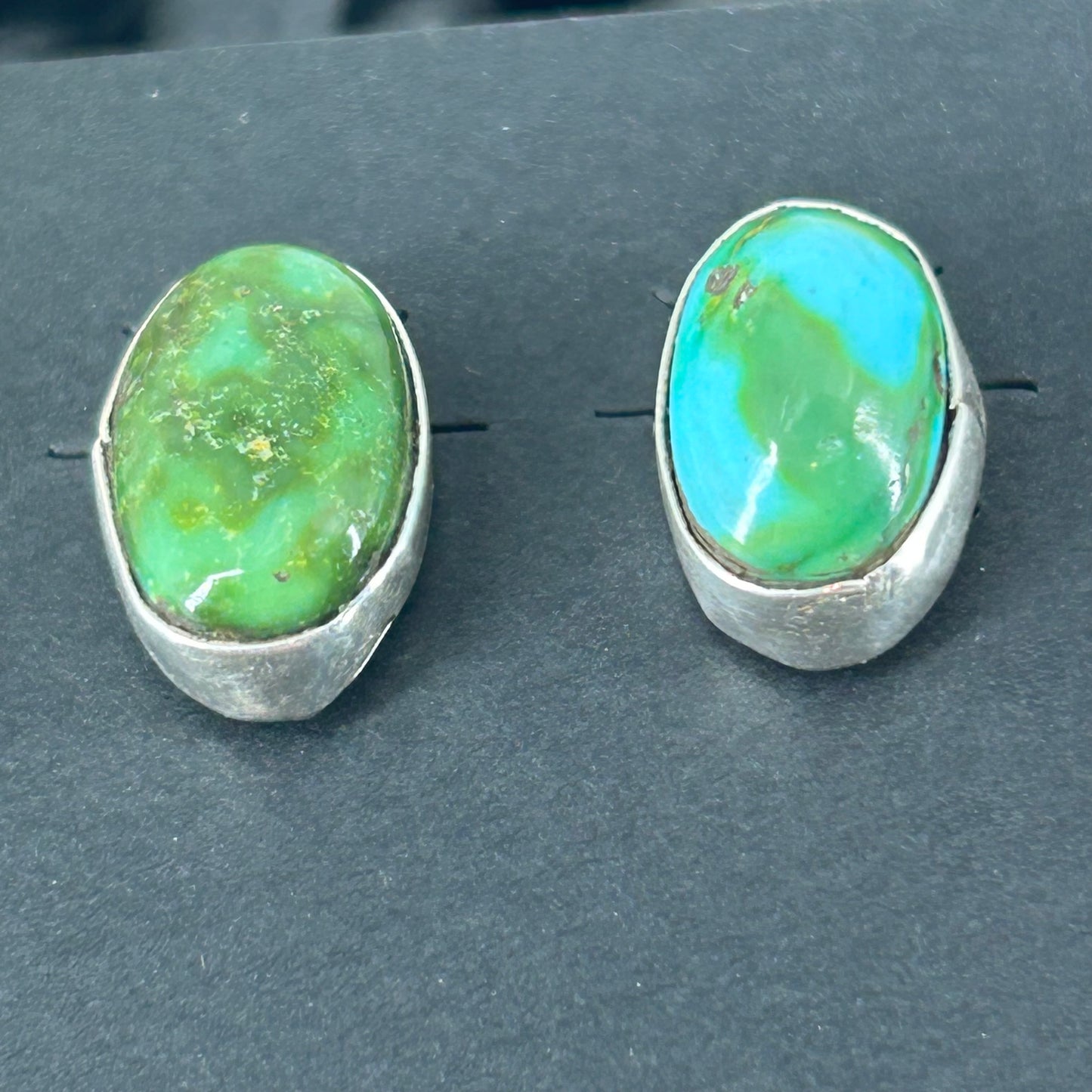 Navajo Sterling Sonoran Gold Turquoise Egg Shaped Earrings