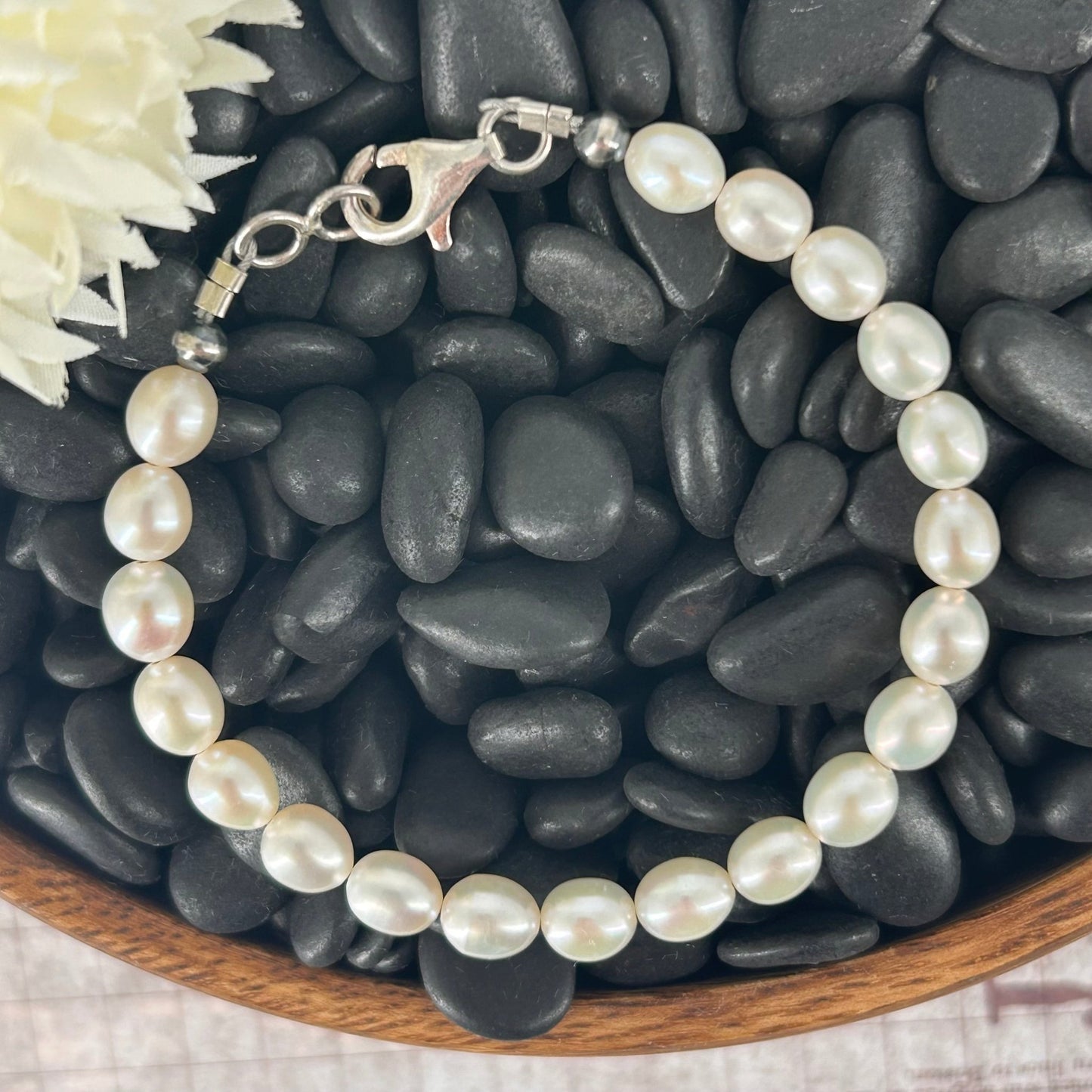Freshwater Pearls Bracelet 6mm Hand Strung 6.5" - Bracelets - Turquoise Sunset!
