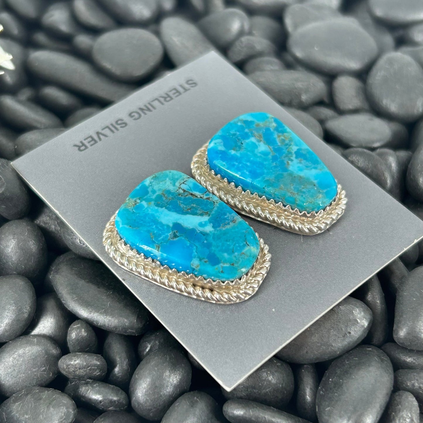 Navajo Sterling Kingman Turquoise & Gold Fill Braided Rope Trim Earrings - Earrings - Gabby - Turquoise Sunset!