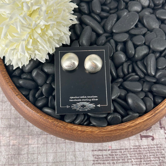 Navajo Sterling Silver Hollow Button Earrings - Marissa Smith - Turquoise Sunset!