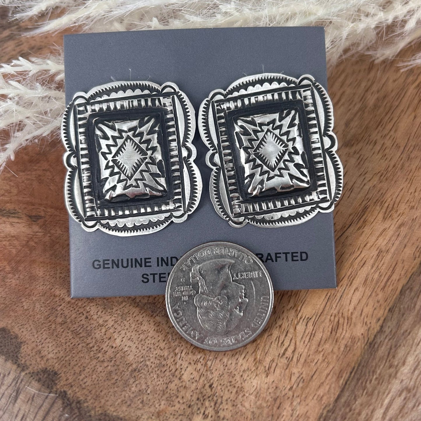 Navajo Sterling Silver Art Deco Stamped Earrings - Leander Tahe - Turquoise Sunset!