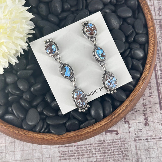 Navajo Sterling Silver Golden Hills Turquoise Dangle Earrings - Freda Martinez - Turquoise Sunset!