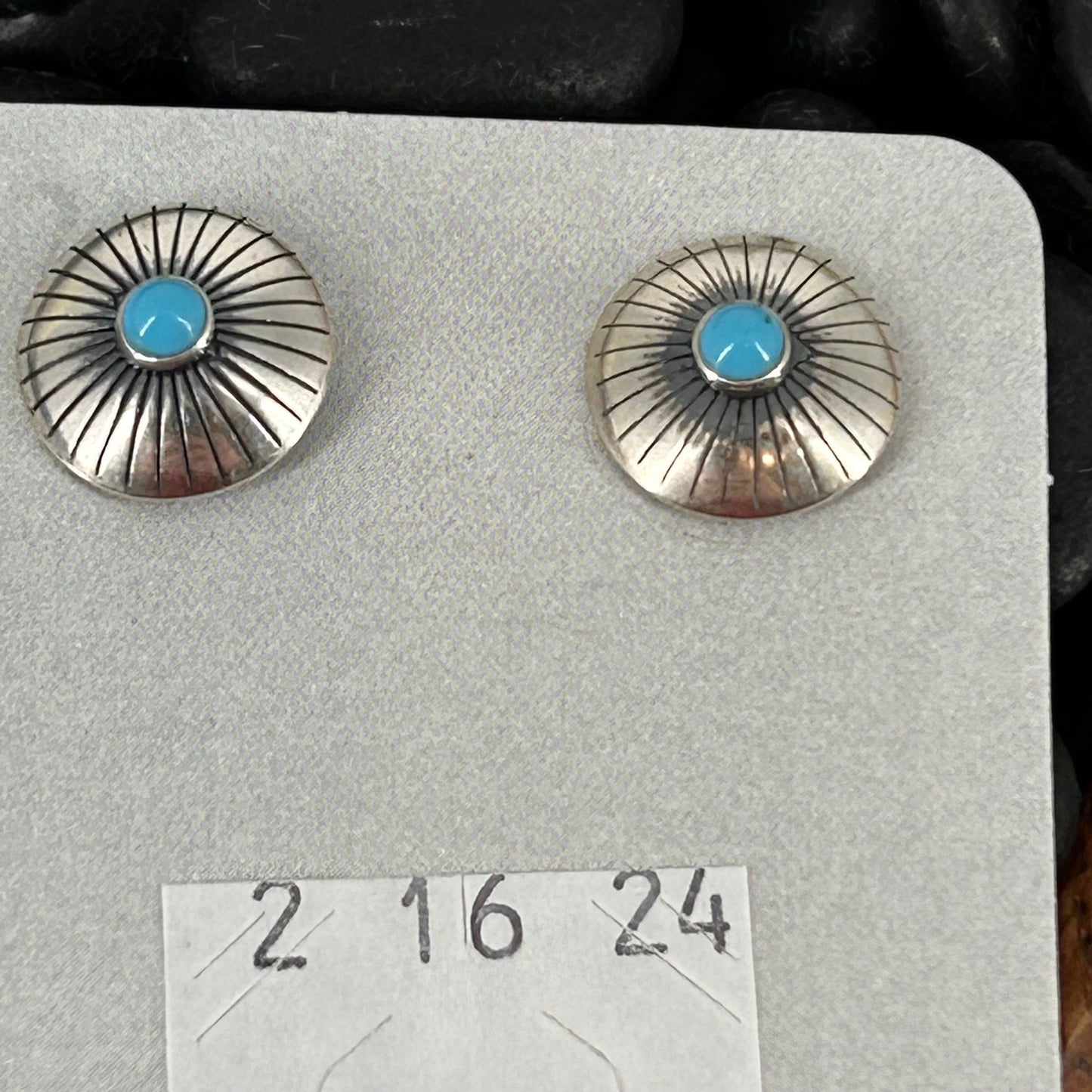 Sterling Stamped Flower Kingman Turquoise Earrings - Earrings - Stamped - Turquoise Sunset!