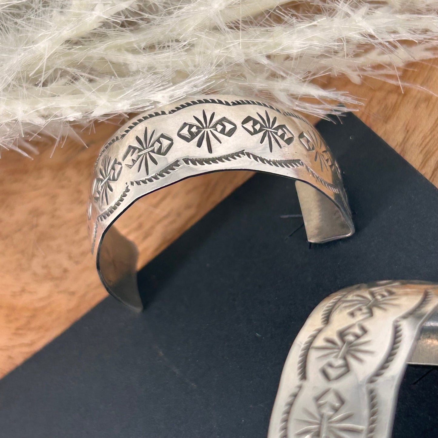 Navajo Sterling Silver Stamped 1.5 inch Hoop Earrings - Chimney Butte - Turquoise Sunset!