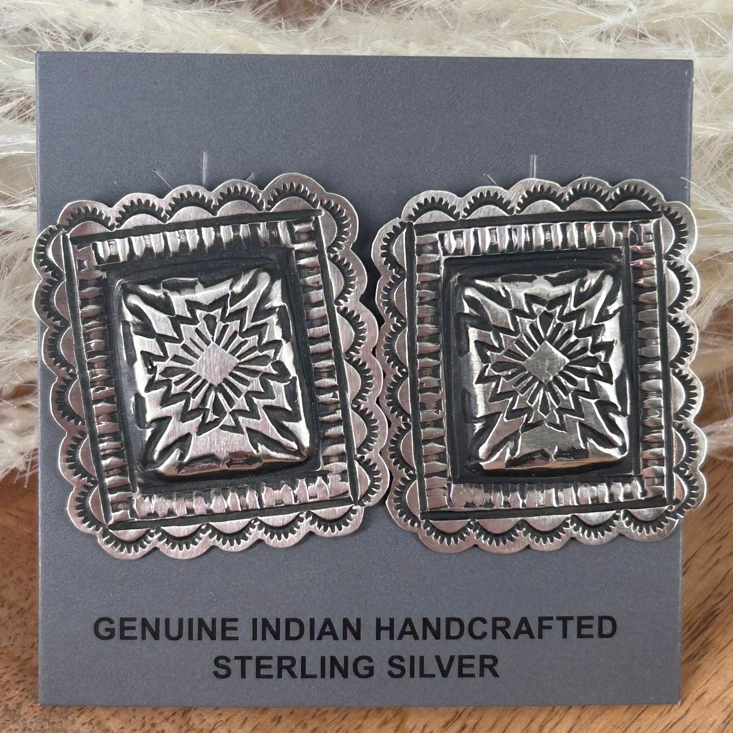 Navajo Sterling Silver Art Deco Stamped Earrings - Leander Tahe - Turquoise Sunset!