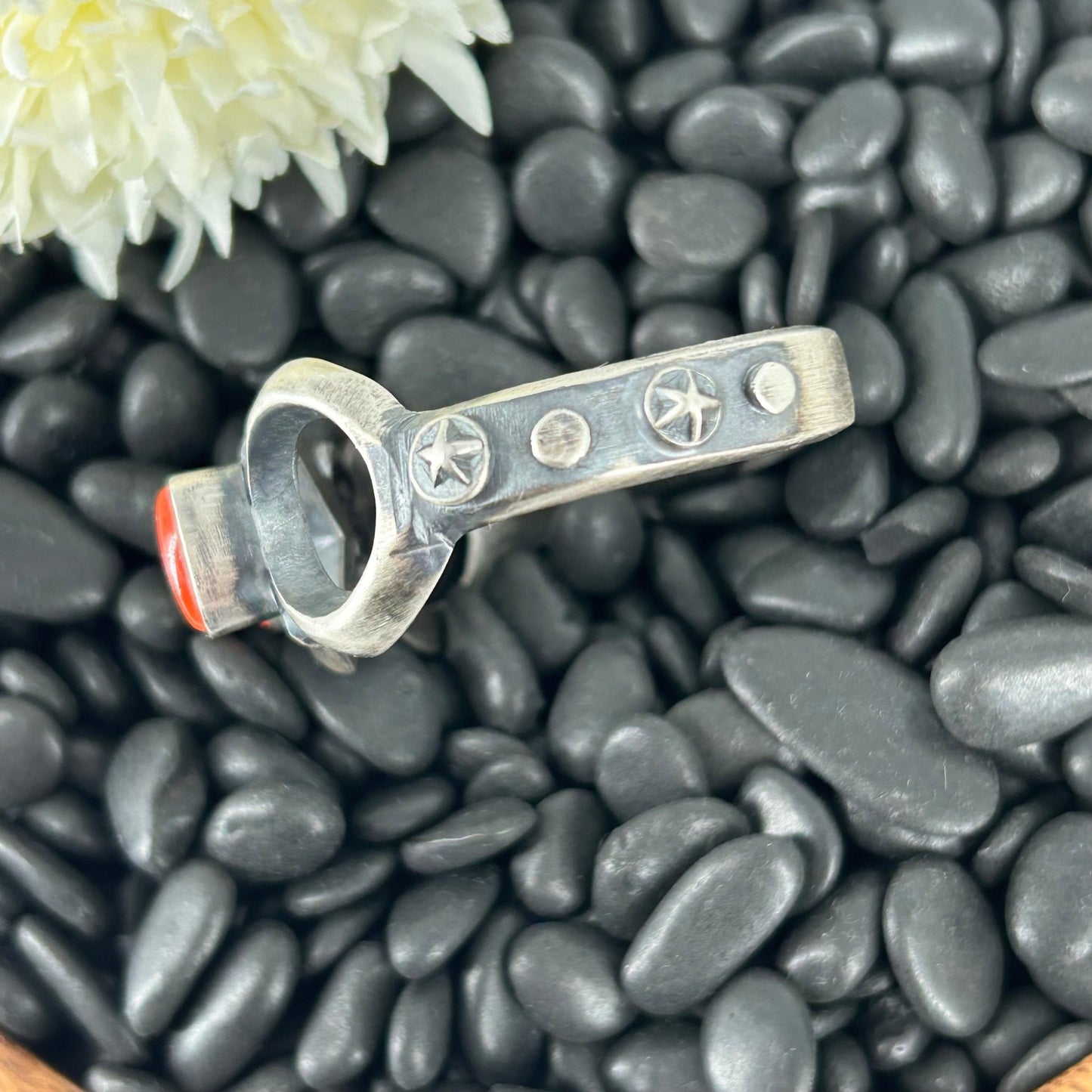 Navajo Sterling Silver Red Coral Cuff Bracelet - Bracelets - Chimney Butte - Turquoise Sunset!
