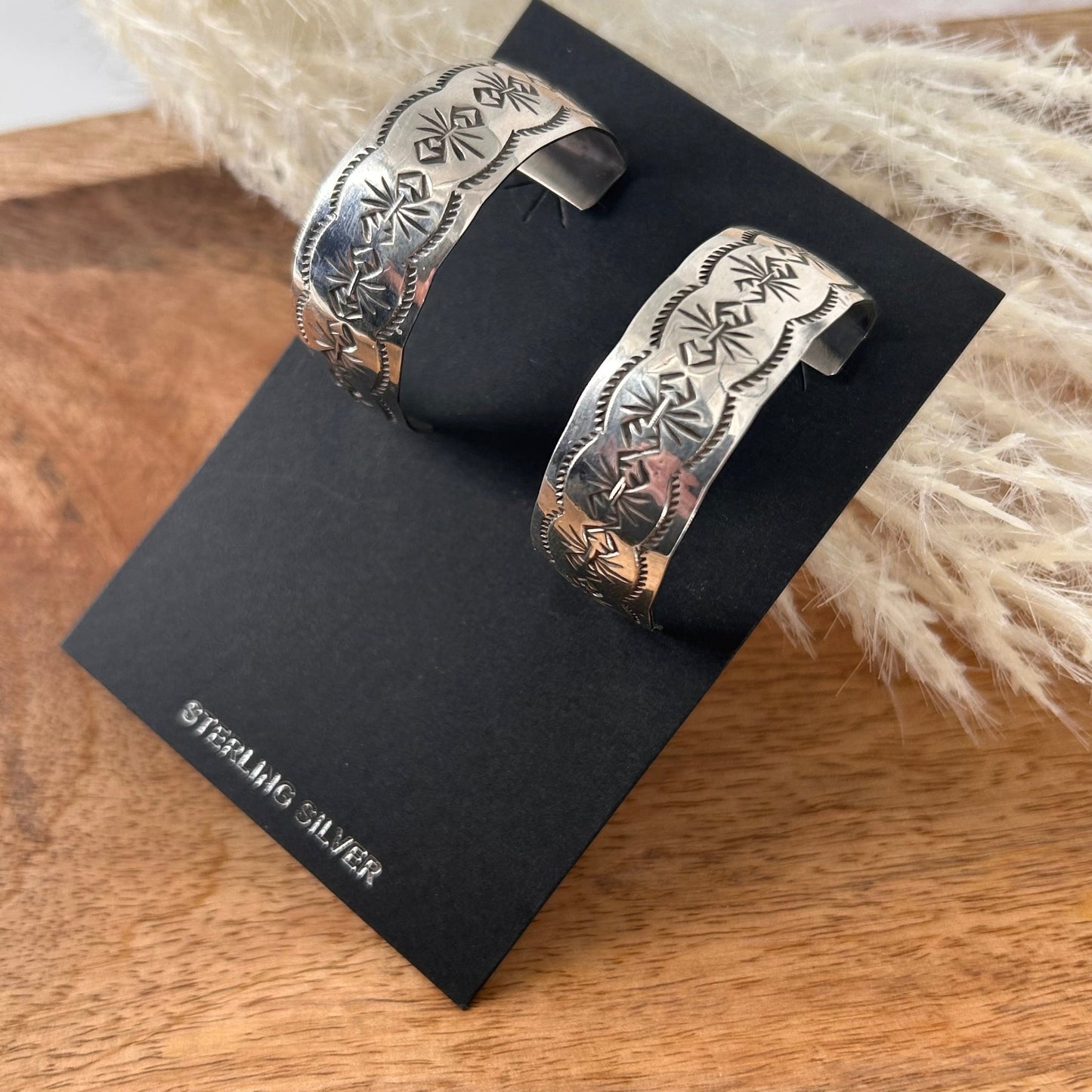 Navajo Sterling Silver Stamped 1.5 inch Hoop Earrings - Chimney Butte - Turquoise Sunset!