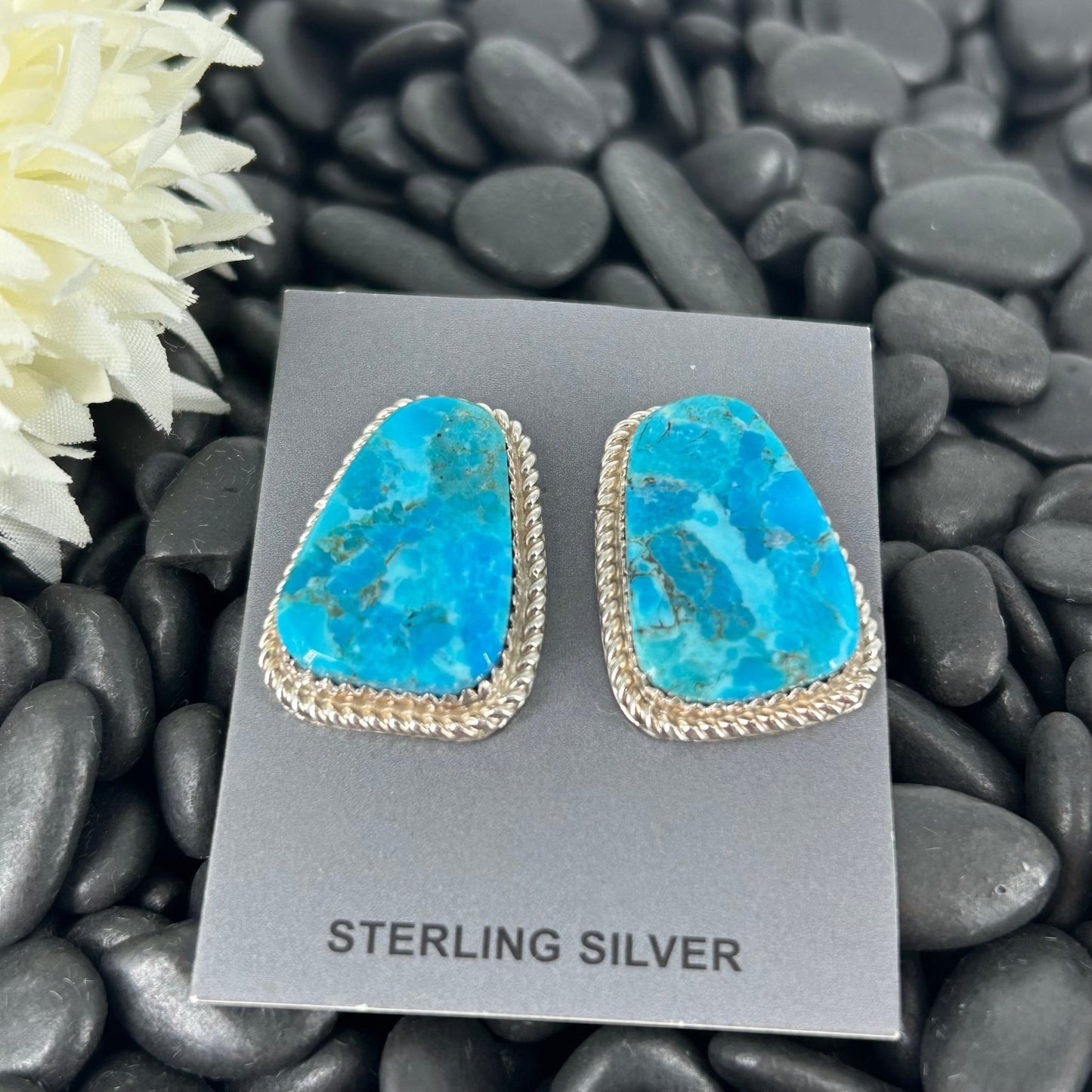 Navajo Sterling Kingman Turquoise & Gold Fill Braided Rope Trim Earrings - Earrings - Gabby - Turquoise Sunset!