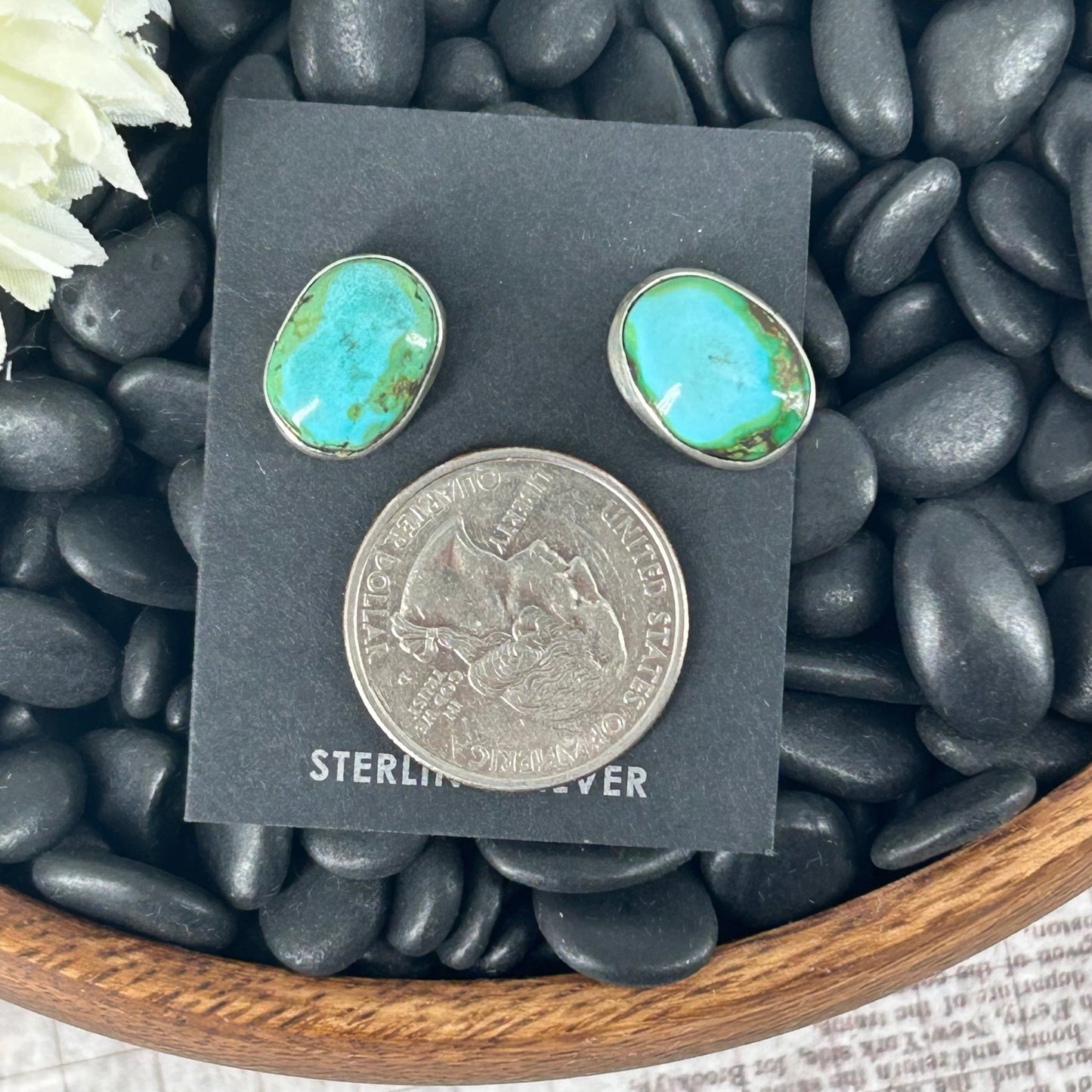 Navajo Sterling Sonoran Gold Turquoise Oval Shaped Earrings - Marcella James - Turquoise Sunset!