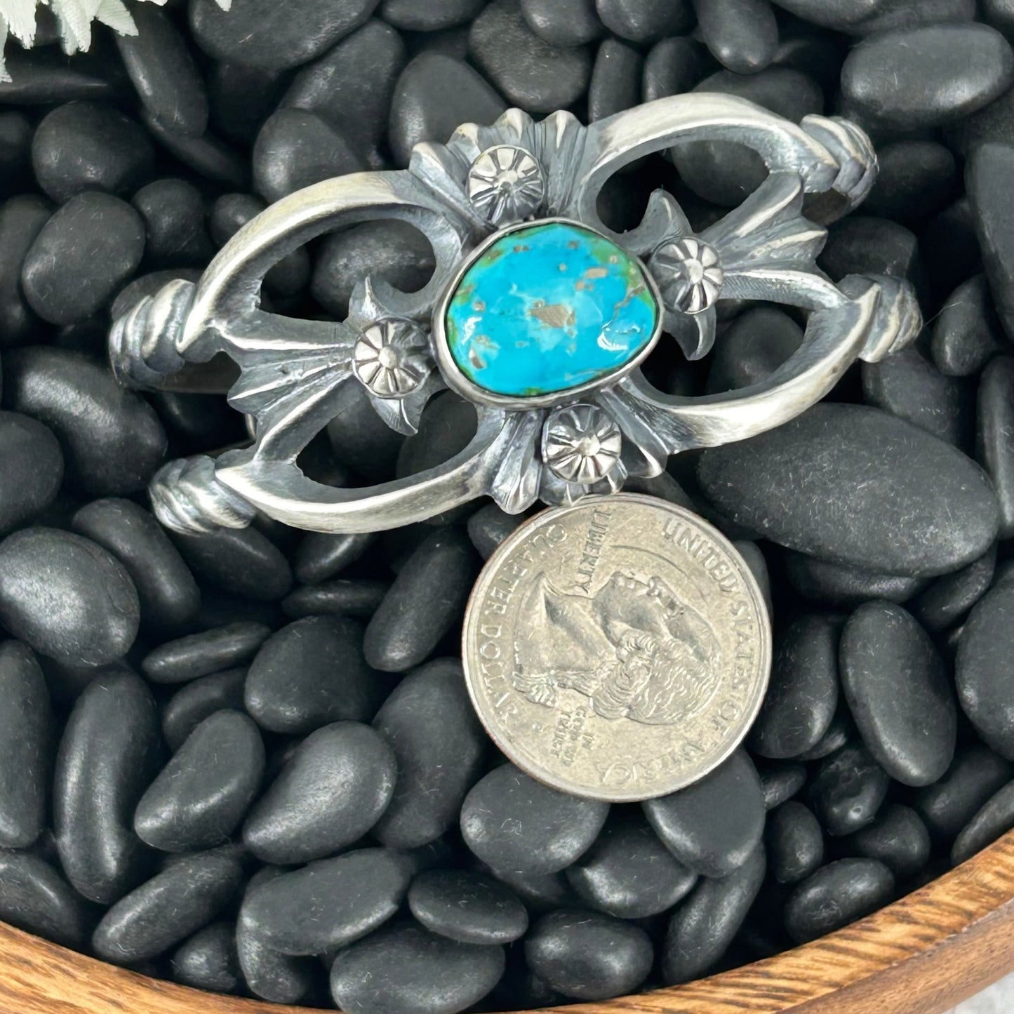 Navajo Sterling Sonoran Gold Turquoise Cuff Bracelet - Chimney Butte - Turquoise Sunset!
