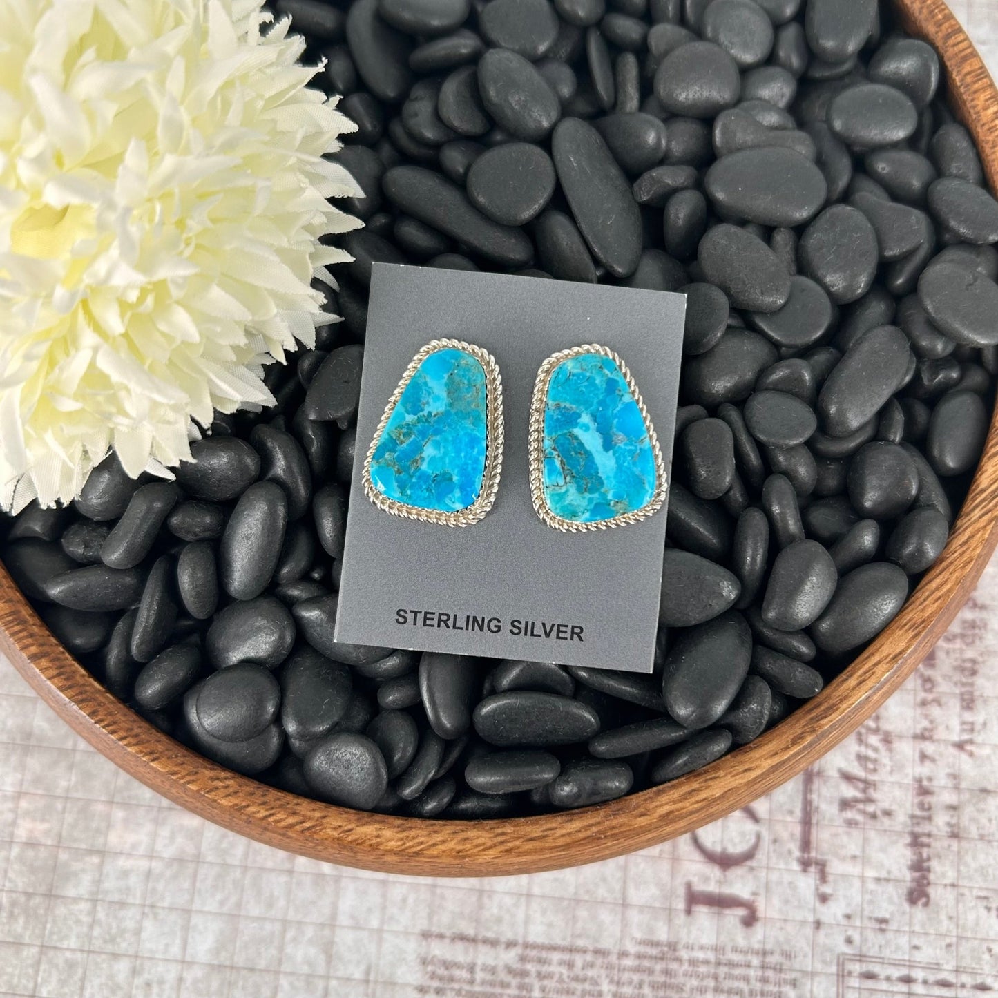 Navajo Sterling Kingman Turquoise & Gold Fill Braided Rope Trim Earrings - Earrings - Gabby - Turquoise Sunset!