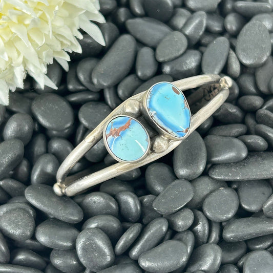 Navajo Sterling Silver Golden Hills Turquoise Cuff Bracelet - Augustine Largo - Turquoise Sunset!