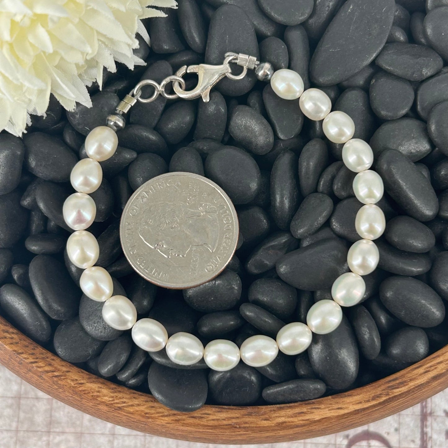 Freshwater Pearls Bracelet 6mm Hand Strung 6.5" - Bracelets - Turquoise Sunset!