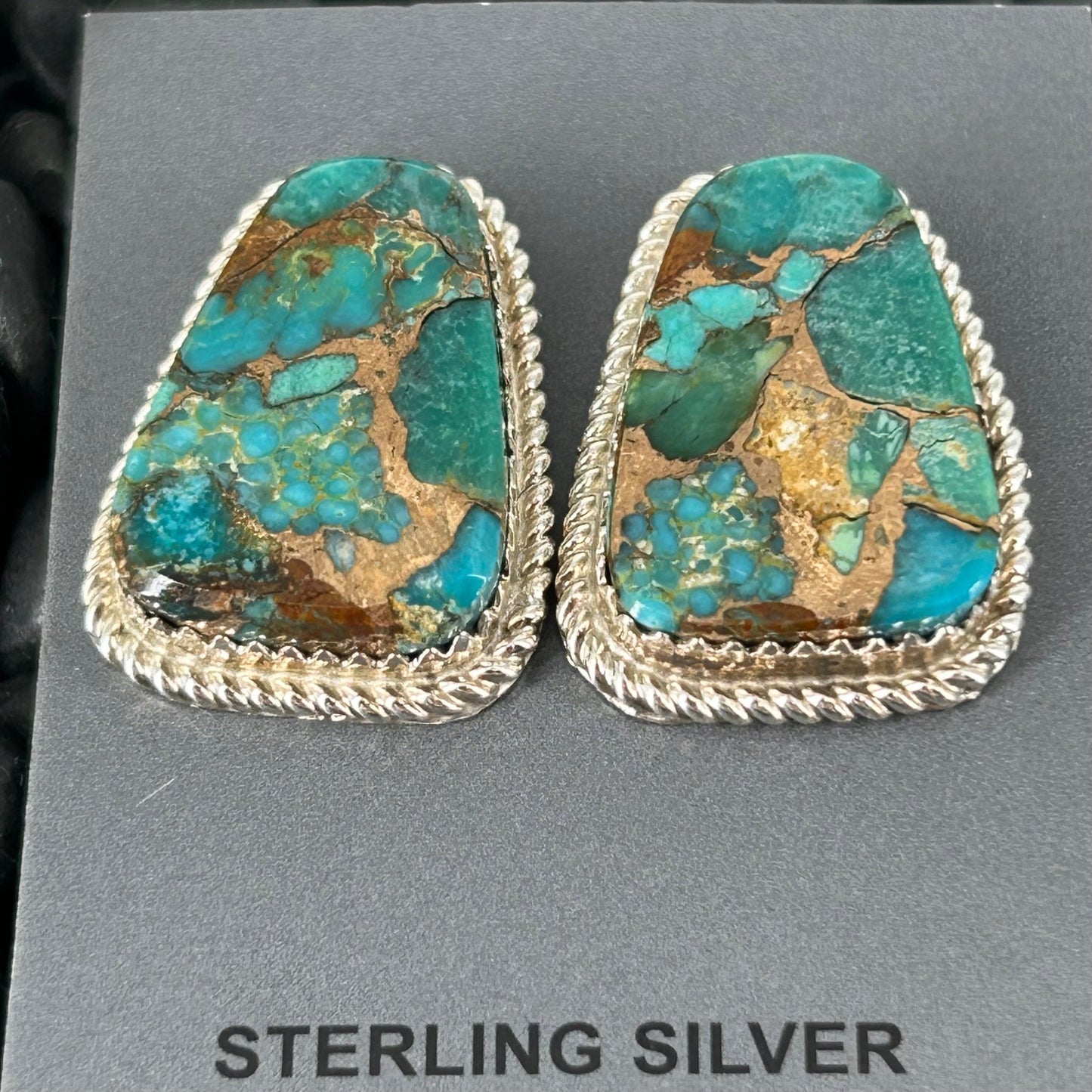 Navajo Sterling Kingman Turquoise & Gold Fill Braided Rope Trim Earrings - Earrings - Gabby - Turquoise Sunset!