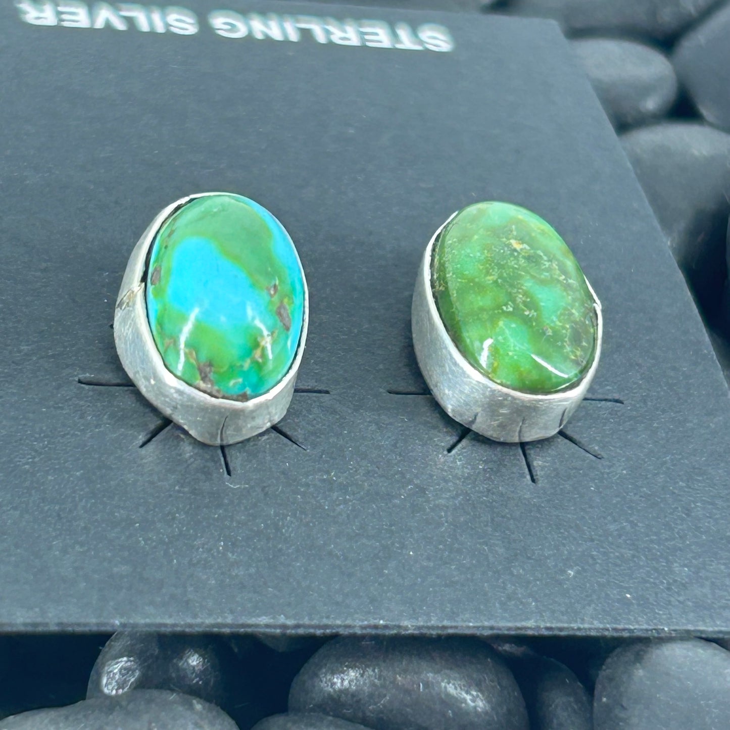 Navajo Sterling Sonoran Gold Turquoise Egg Shaped Earrings