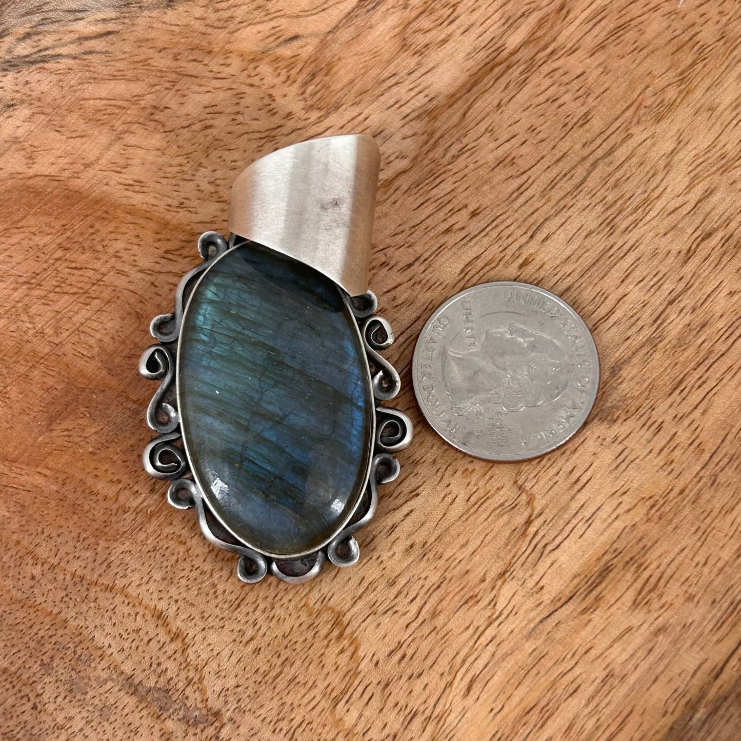 Navajo Sterling Silver Oval Labradorite Framed Pendant - Chimney Butte - Turquoise Sunset!