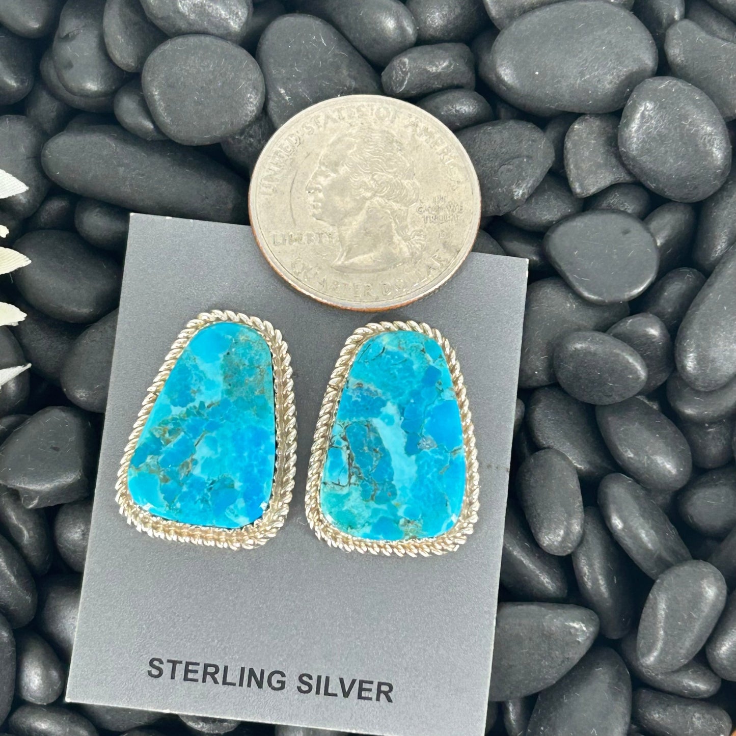 Navajo Sterling Kingman Turquoise & Gold Fill Braided Rope Trim Earrings - Earrings - Gabby - Turquoise Sunset!