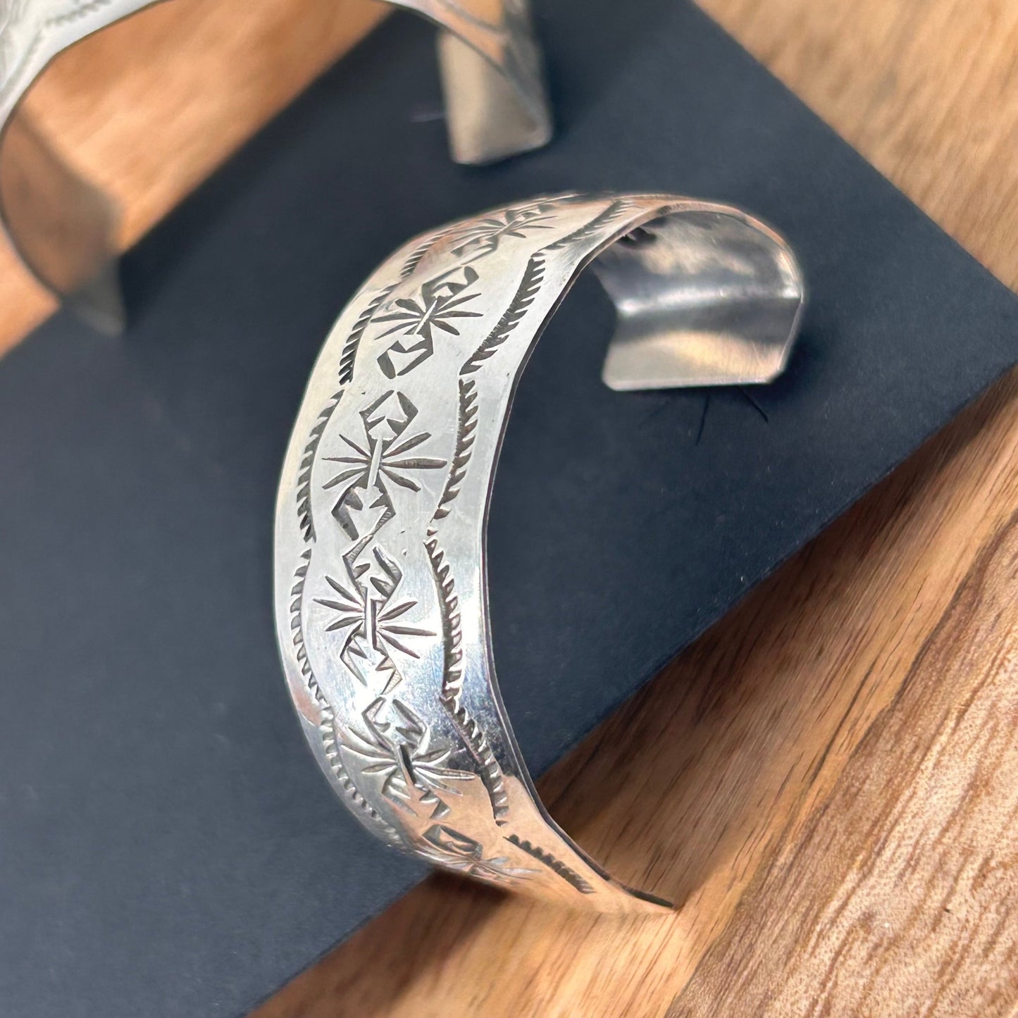 Navajo Sterling Silver Stamped 1.5 inch Hoop Earrings - Chimney Butte - Turquoise Sunset!