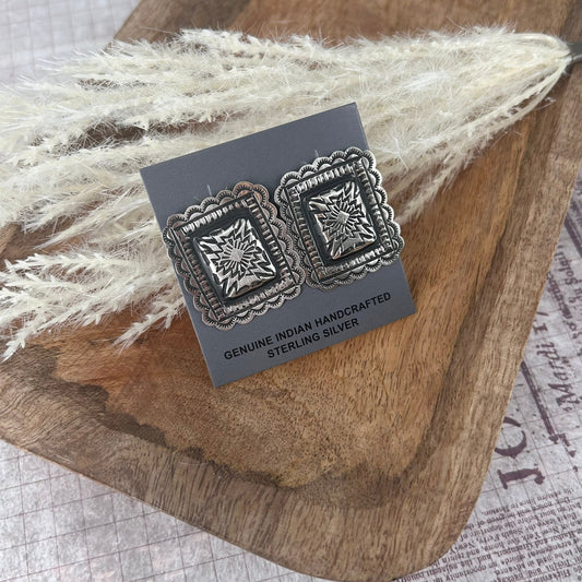 Navajo Sterling Silver Art Deco Stamped Earrings - Leander Tahe - Turquoise Sunset!