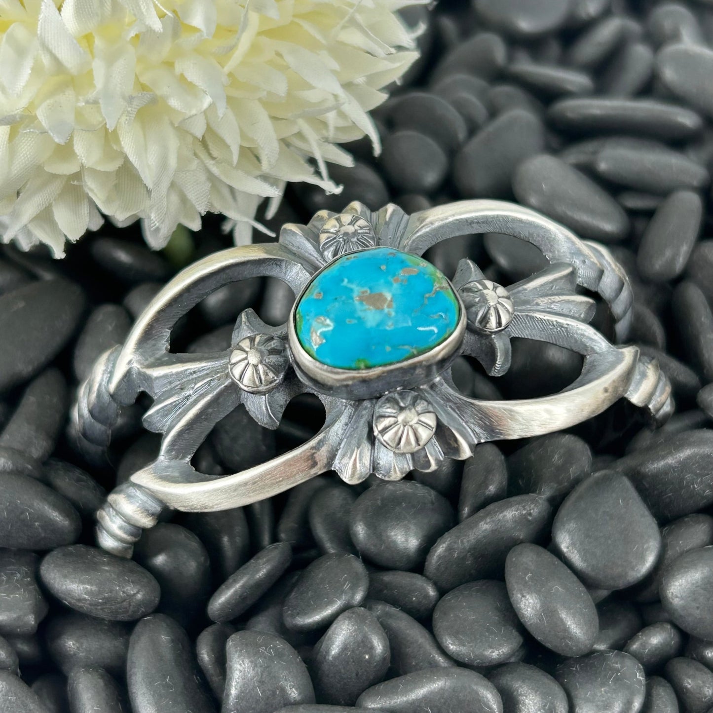 Navajo Sterling Sonoran Gold Turquoise Cuff Bracelet - Bracelets - Chimney Butte - Turquoise Sunset!