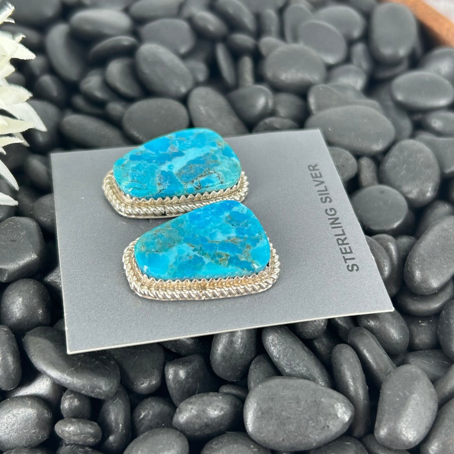 Navajo Sterling Kingman Turquoise & Gold Fill Braided Rope Trim Earrings - Earrings - Gabby - Turquoise Sunset!
