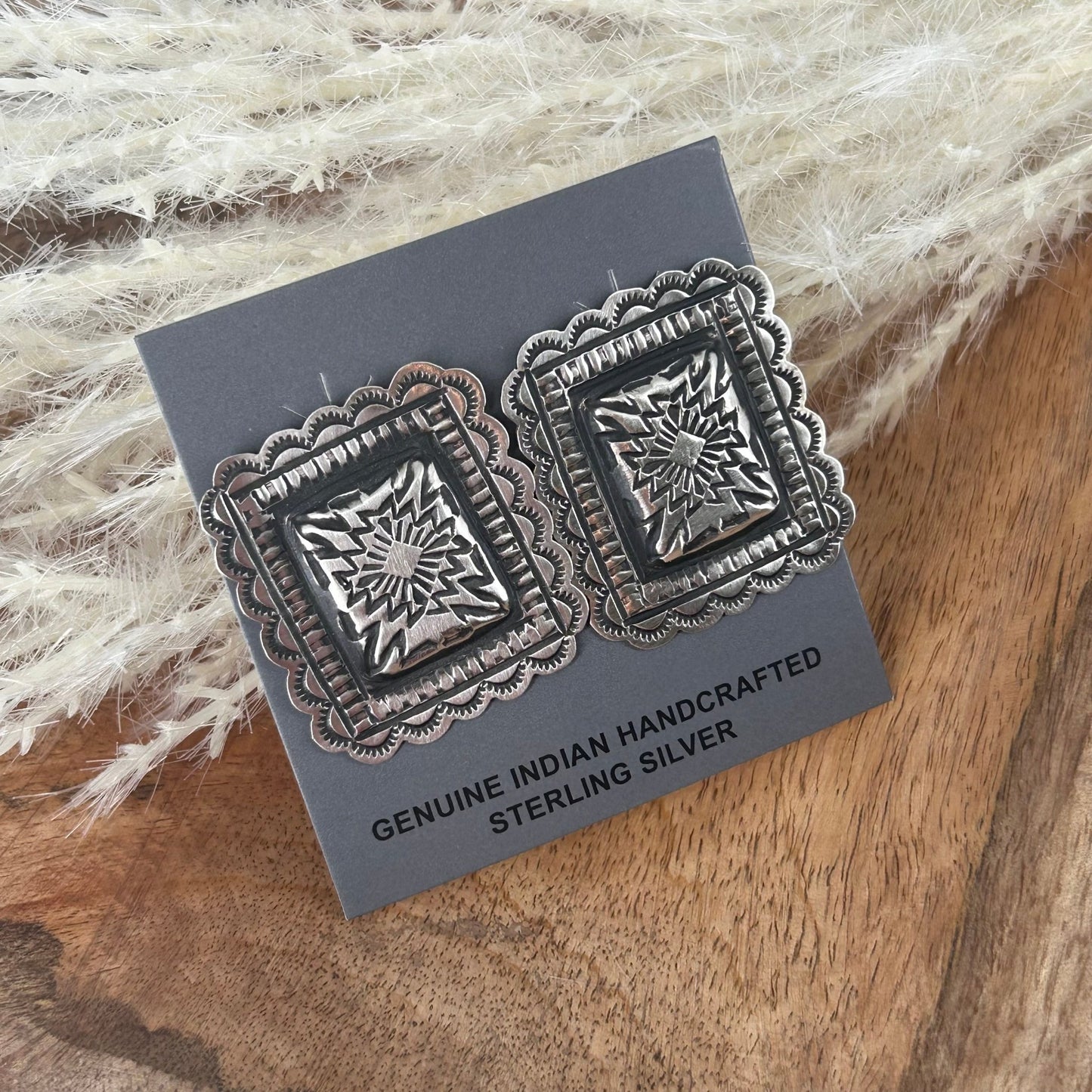 Navajo Sterling Silver Art Deco Stamped Earrings - Leander Tahe - Turquoise Sunset!