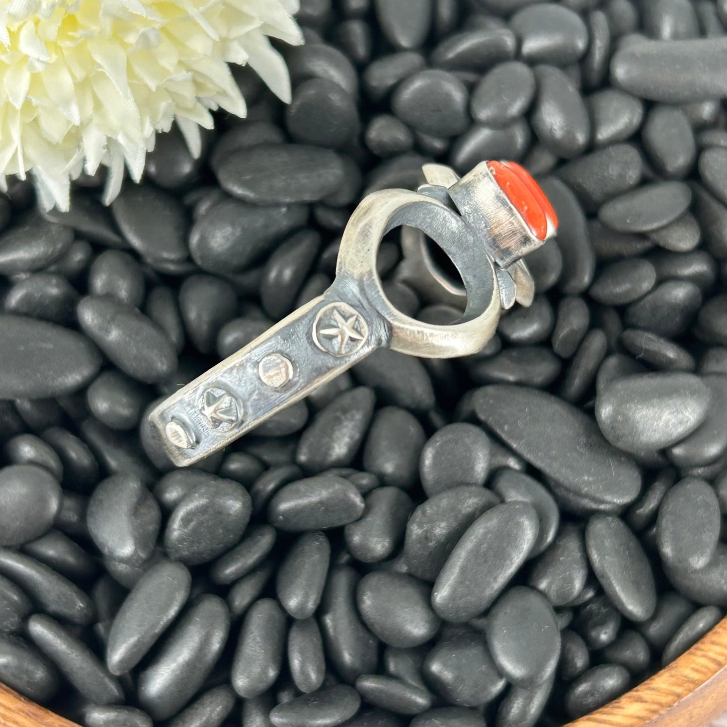 Navajo Sterling Silver Red Coral Cuff Bracelet - Bracelets - Chimney Butte - Turquoise Sunset!