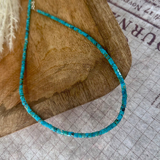 Kingman Turquoise Heishi 16" Necklace 3mm Beads - Turquoise Sunset!