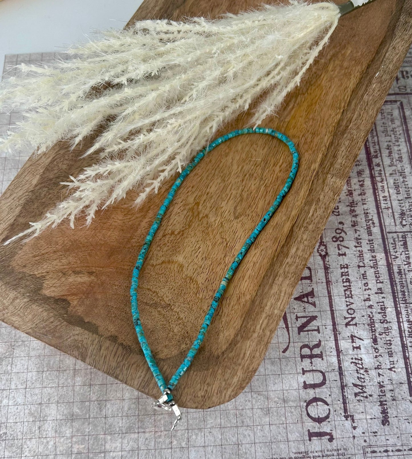 Kingman Turquoise Heishi 16" Necklace 3mm Beads - Turquoise Sunset!