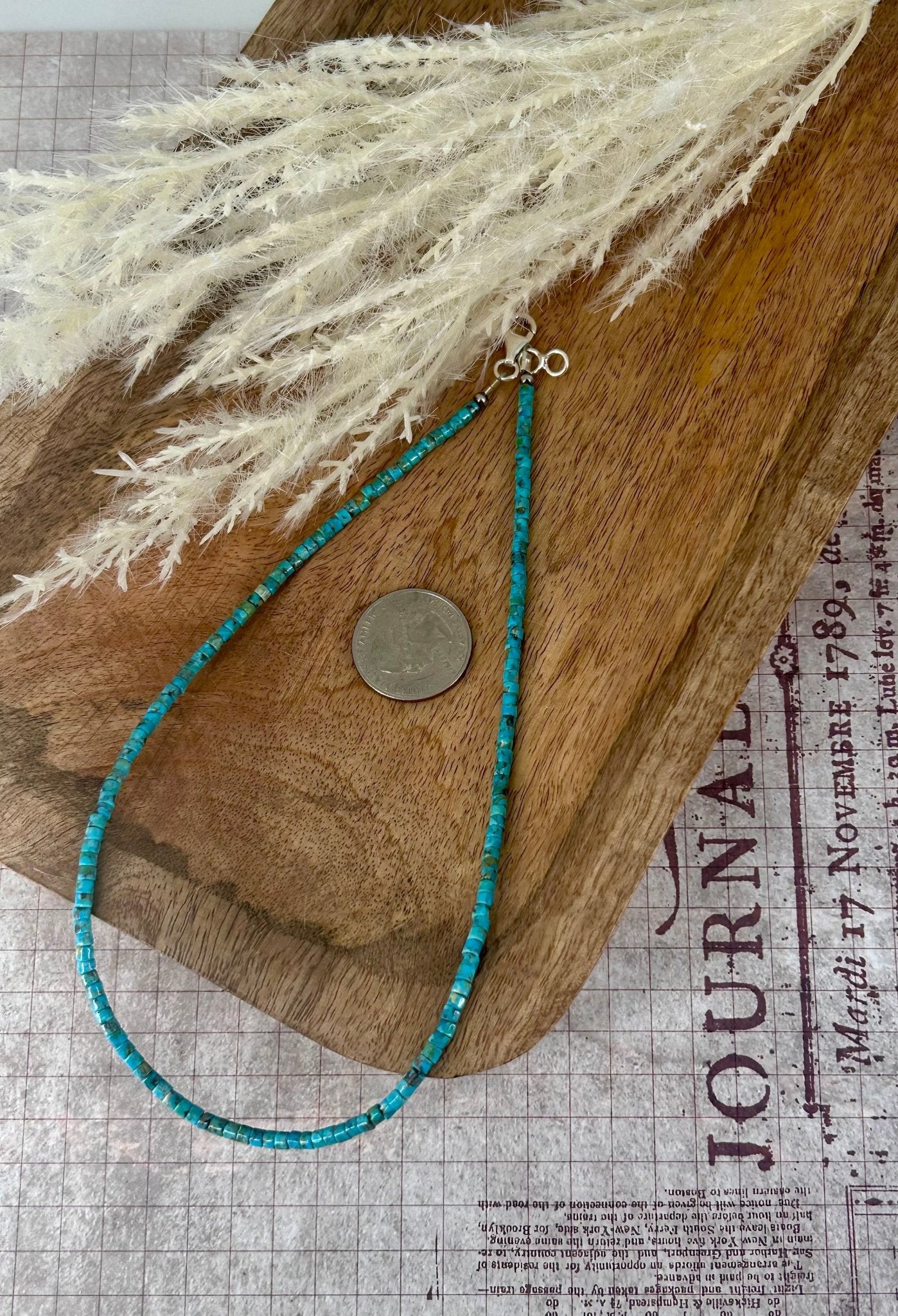 Kingman Turquoise Heishi 16" Necklace 3mm Beads - Turquoise Sunset!
