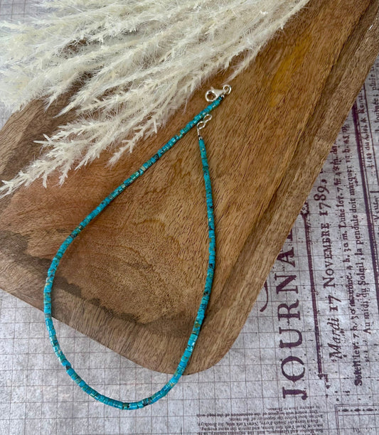 Kingman Turquoise Heishi 16" Necklace 3mm Beads - Turquoise Sunset!