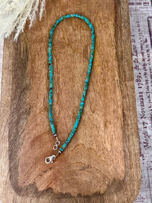 Kingman Turquoise Heishi 16" Necklace 4mm Beads - Turquoise Sunset!