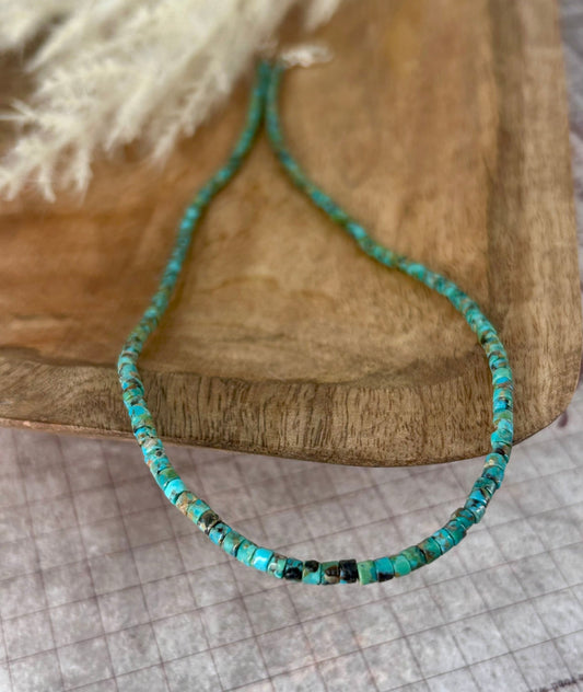 Kingman Turquoise Heishi 18" Necklace 3mm Beads - Turquoise Sunset!