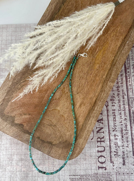 Kingman Turquoise Heishi 18" Necklace 3mm Beads - Turquoise Sunset!