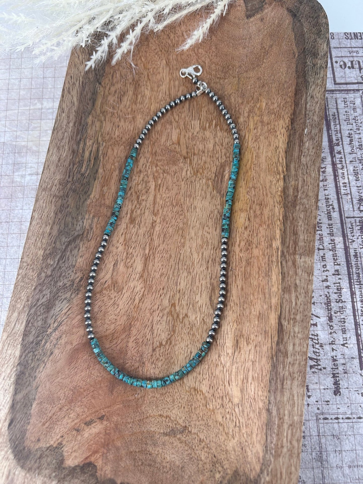 Kingman Turquoise Heishi 18" Necklace 4mm Beads - Turquoise Sunset!