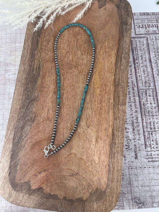 Kingman Turquoise Heishi 18" Necklace 4mm Beads - Turquoise Sunset!