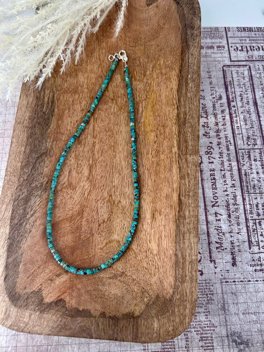 Kingman Turquoise Heishi 18" Necklace 4mm Beads - Turquoise Sunset!