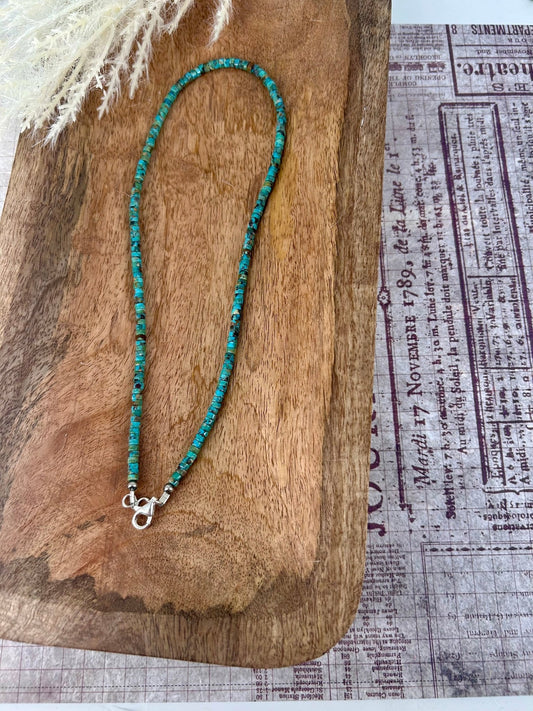 Kingman Turquoise Heishi 18" Necklace 4mm Beads - Turquoise Sunset!