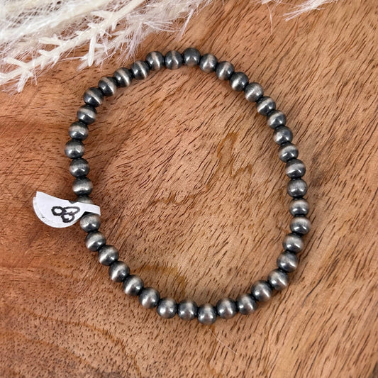 Sterling Pearls Stretch Bracelet 5mm Sterling Silver Hand Strung - Turquoise Sunset!