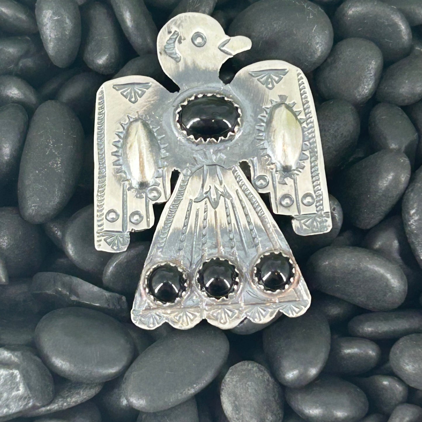 Navajo Sterling 4 Black Onyx Stone Eagle Ring - Rings - Stamped - Turquoise Sunset!