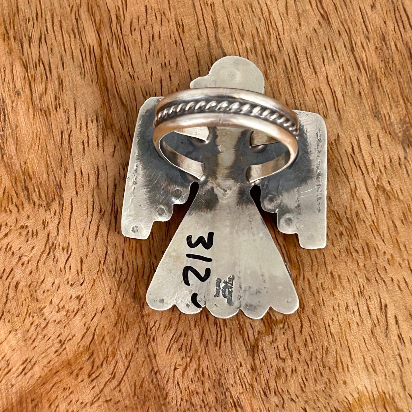 Navajo Sterling 4 Kingman Turquoise Stone Thunderbird Ring - Tim Yazzie - Turquoise Sunset!