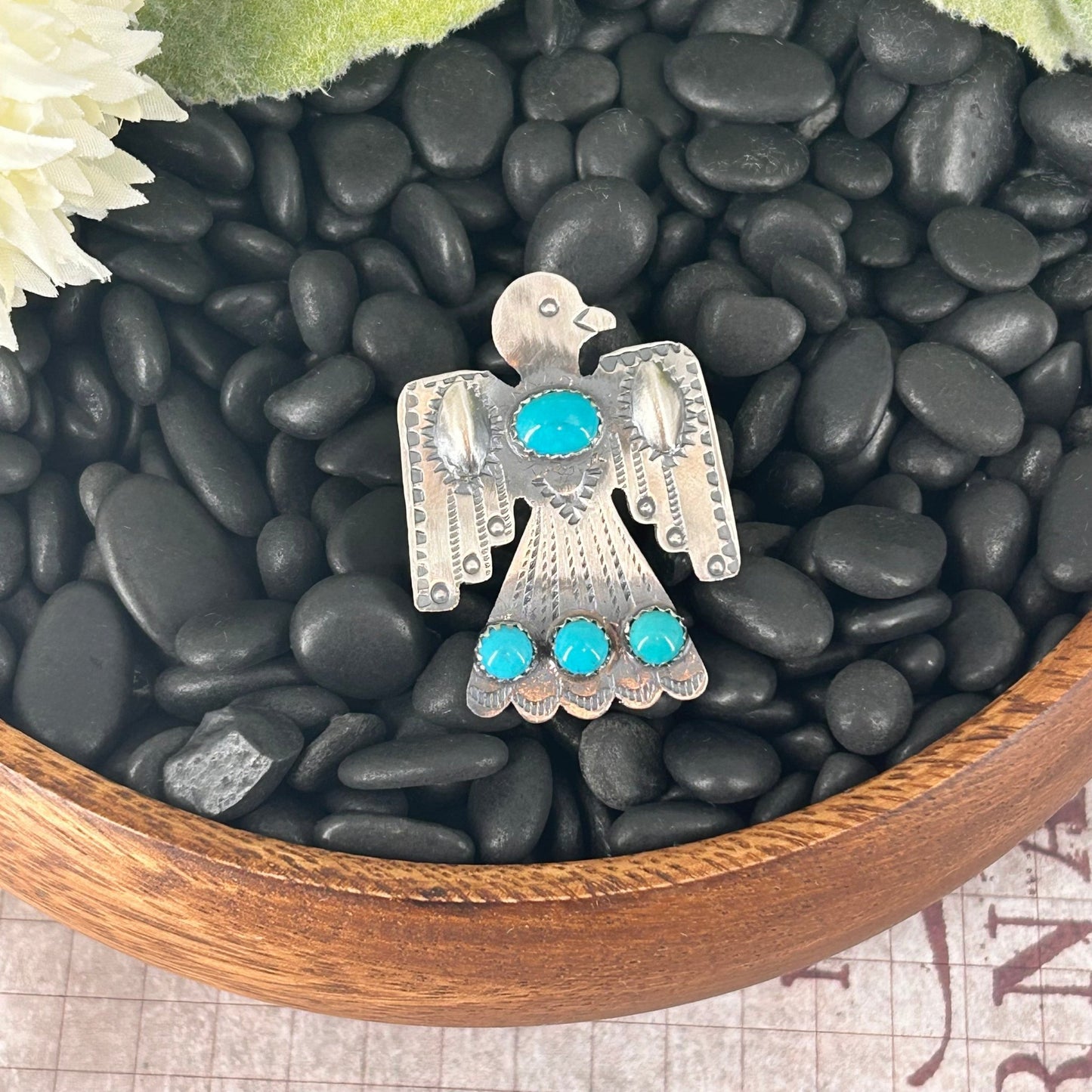 Navajo Sterling 4 Kingman Turquoise Stone Thunderbird Ring - Tim Yazzie - Turquoise Sunset!