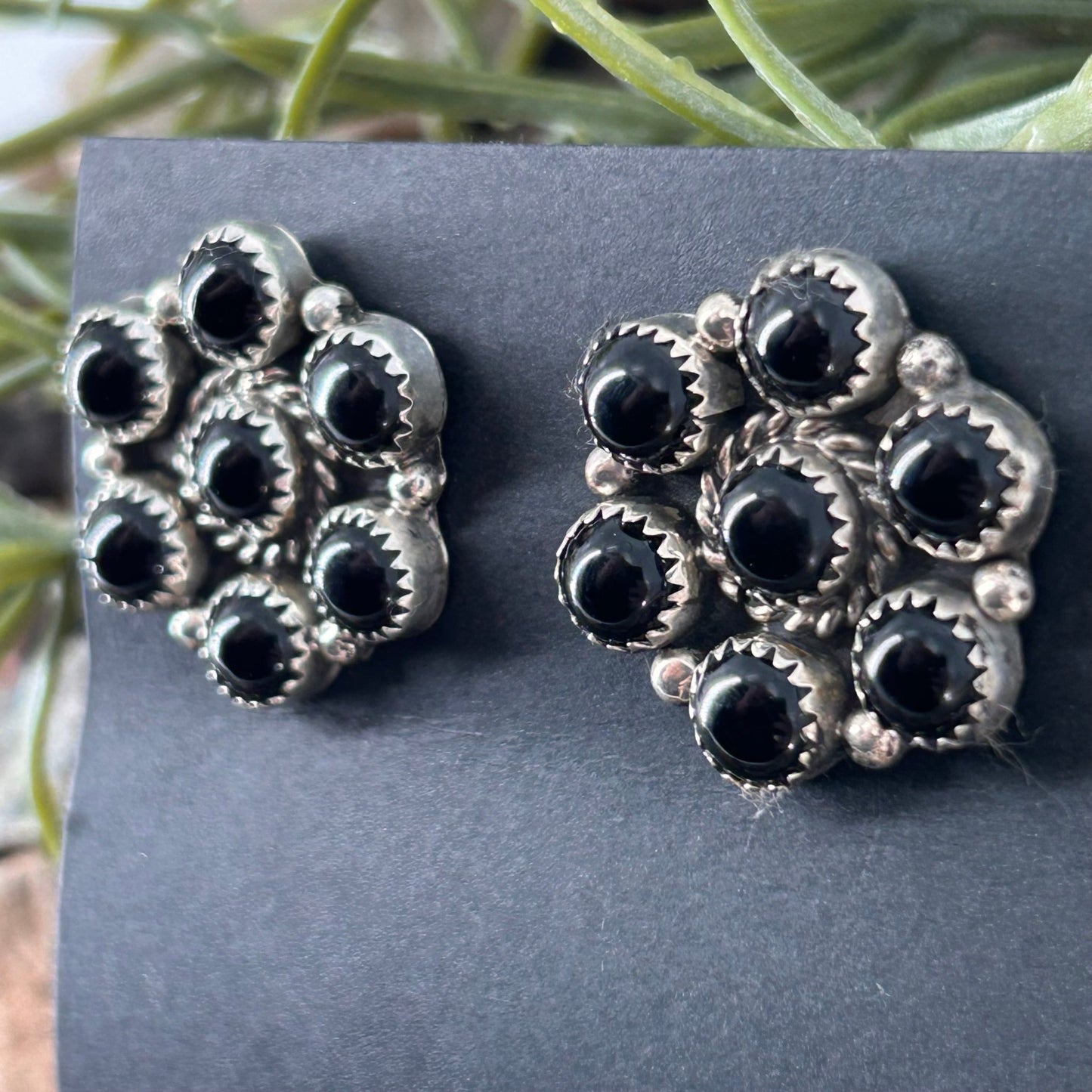 Navajo Sterling Black Onyx Flower Stud Earring - Earrings - Maxine Ramirez - Turquoise Sunset!