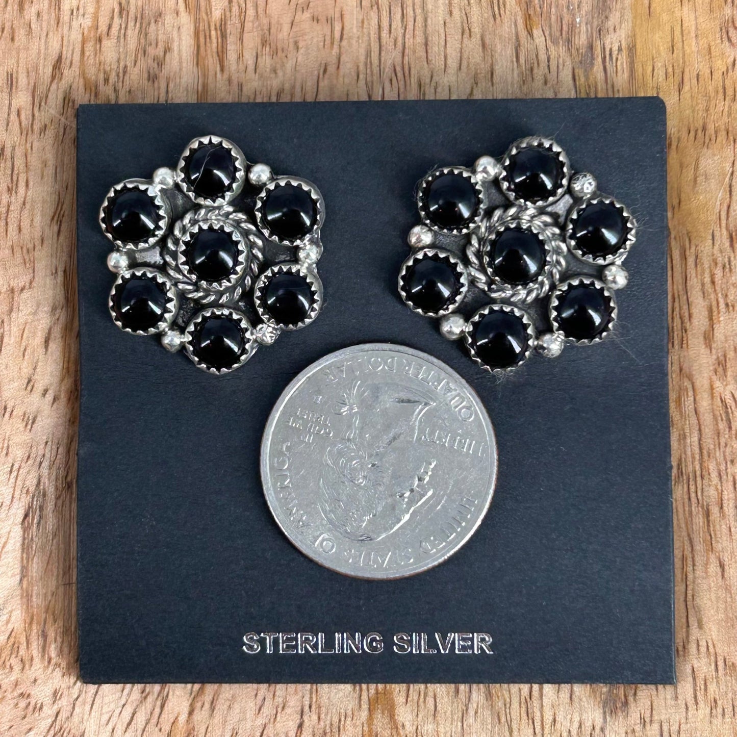 Navajo Sterling Black Onyx Flower Stud Earring - Earrings - Maxine Ramirez - Turquoise Sunset!