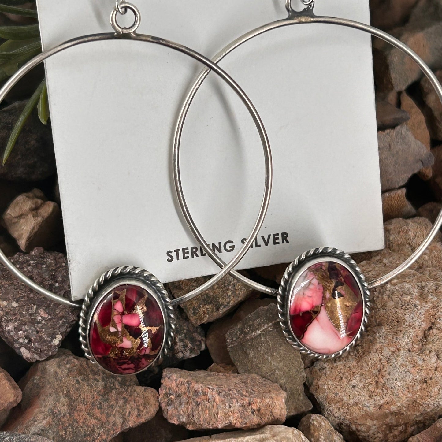 Navajo Sterling Dahlia Braided Rope Trim Hoop Egg Shaped Earrings - Earrings - Elouise Kee - Turquoise Sunset!