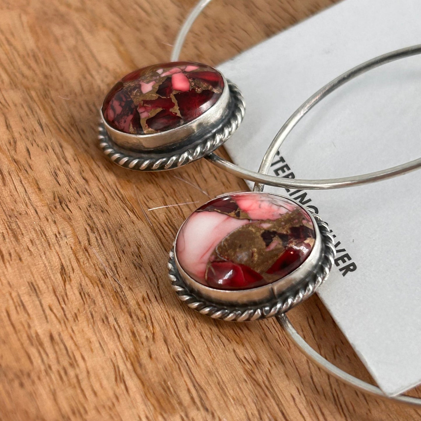 Navajo Sterling Dahlia Braided Rope Trim Hoop Egg Shaped Earrings - Earrings - Elouise Kee - Turquoise Sunset!