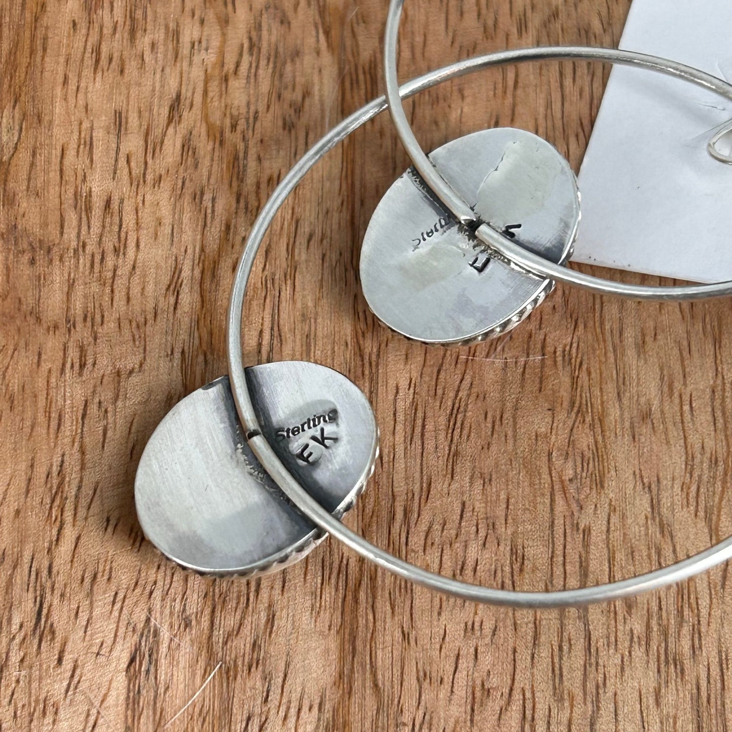 Navajo Sterling Dahlia Rose Braided Rope Trim Hoop Egg Shaped Earrings - Elouise Kee - Turquoise Sunset!