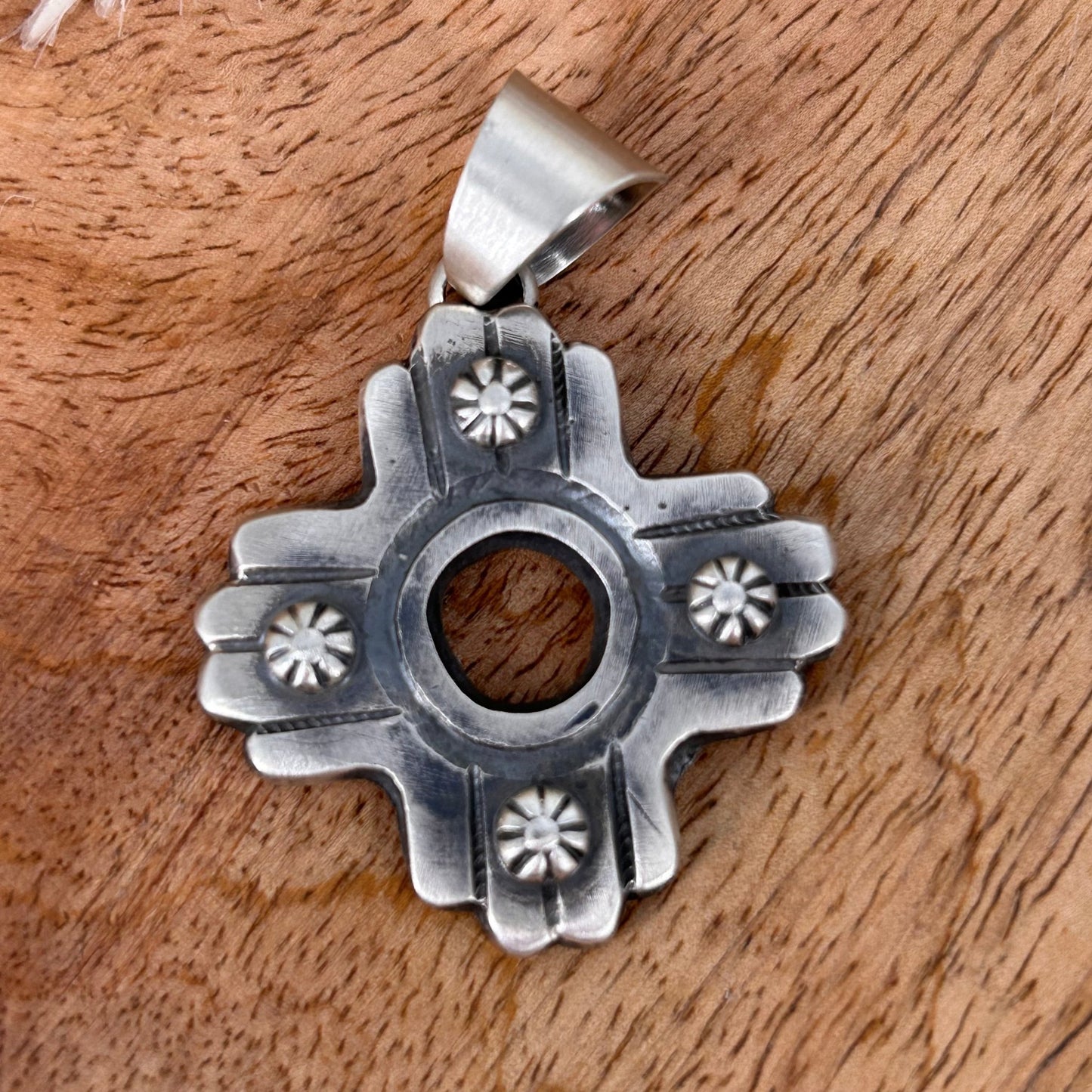 Navajo Sterling Hand Carved Cross Pendant - Pendant - Chimney Butte - Turquoise Sunset!