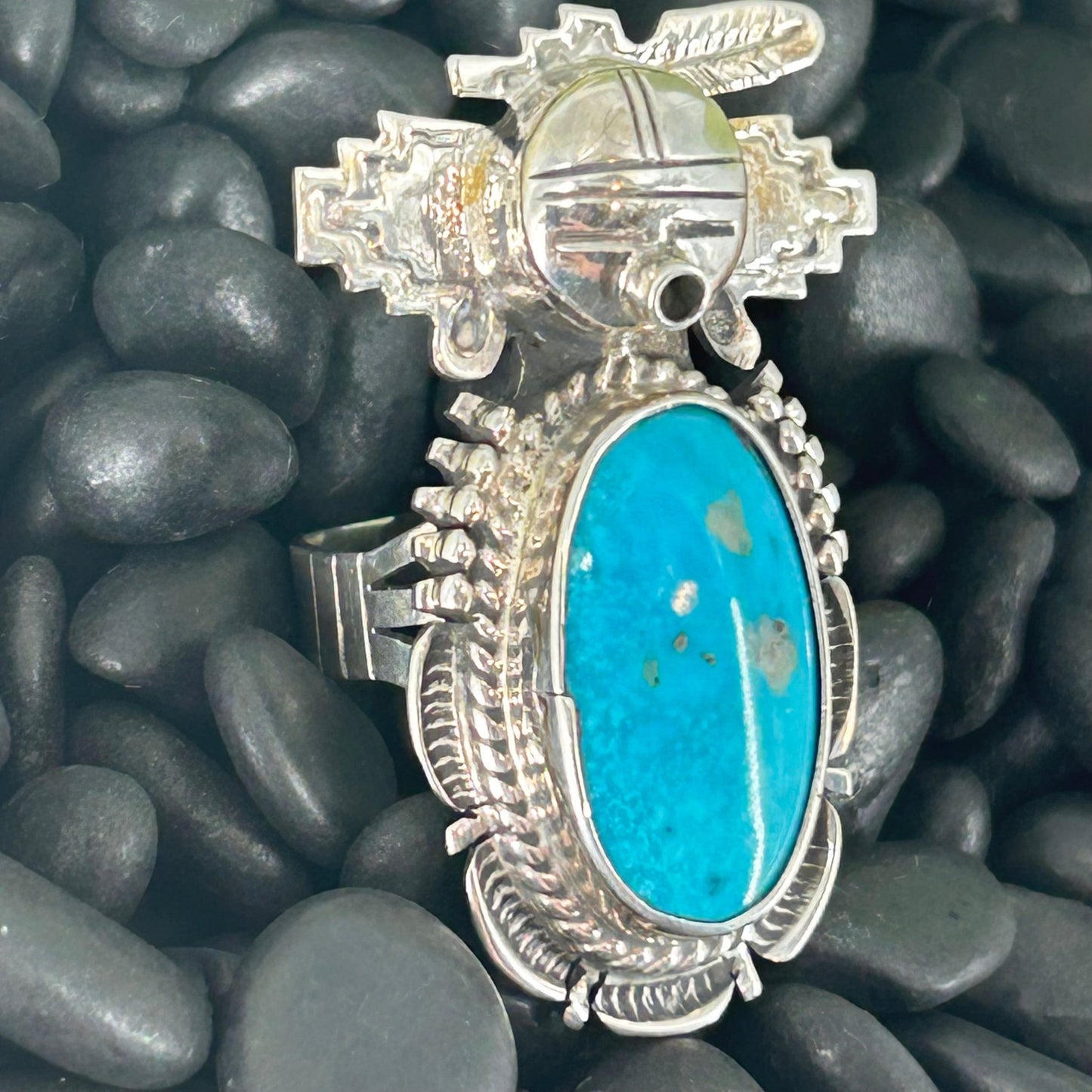 Navajo Sterling Kingman Turquoise Kachina Ring 8 - Bennie Ration - Turquoise Sunset!